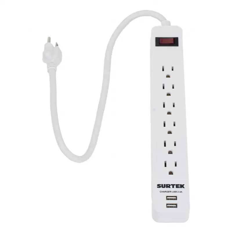 Multicontacto con 6 contactos aterrizados y 2 puertos usb.