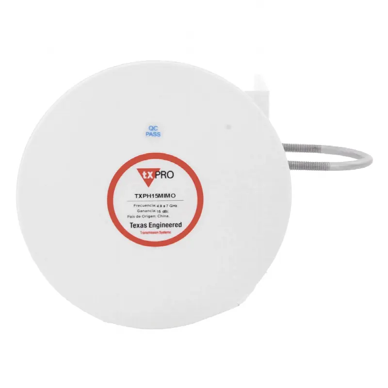 Antena Tipo Horn de 45 °, 15 dBi, 4.9 - 7GHz, Ideal para ambientes de alto ruido,  Tipo de conector RPSMA, con montaje y jumpers incluidos
