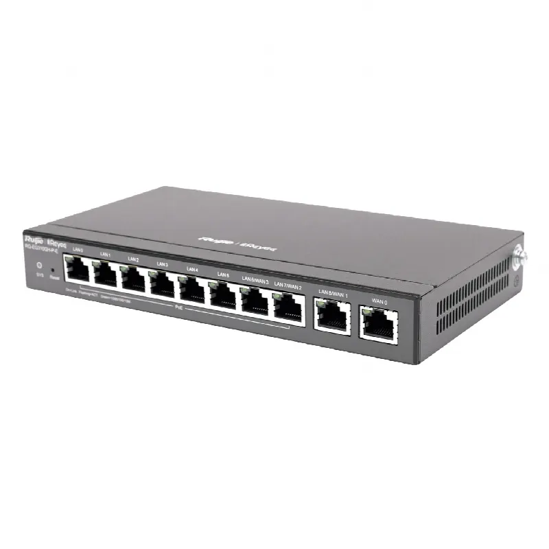 Router administrable , 6 puertos LAN  y 2 puertos LAN/WAN POE+ af/at gigabit hasta 110w, 1 puertos LAN/WAN gigabit y 1 Puerto WAN gigabit, hasta 350 clientes con desempeño de 1.5 Gbps asimétricos