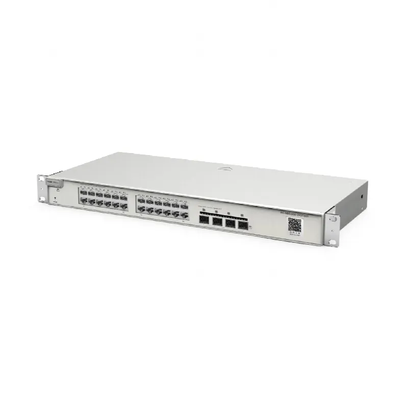 Switch Administrable Capa 2+ Plus, con 24 puertos Gigabit, 4 puertos SFP+ para fibra 10Gb, gestión gratuita desde la nube.