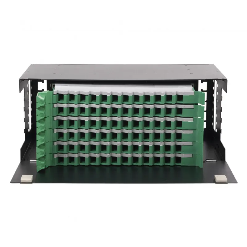 Distribuidor de Fibra Óptica con bandejas deslizables, vacío, 19in, acepta 72 adaptadores LC Duplex o LC Simplex o 72 SC Simplex, 4U