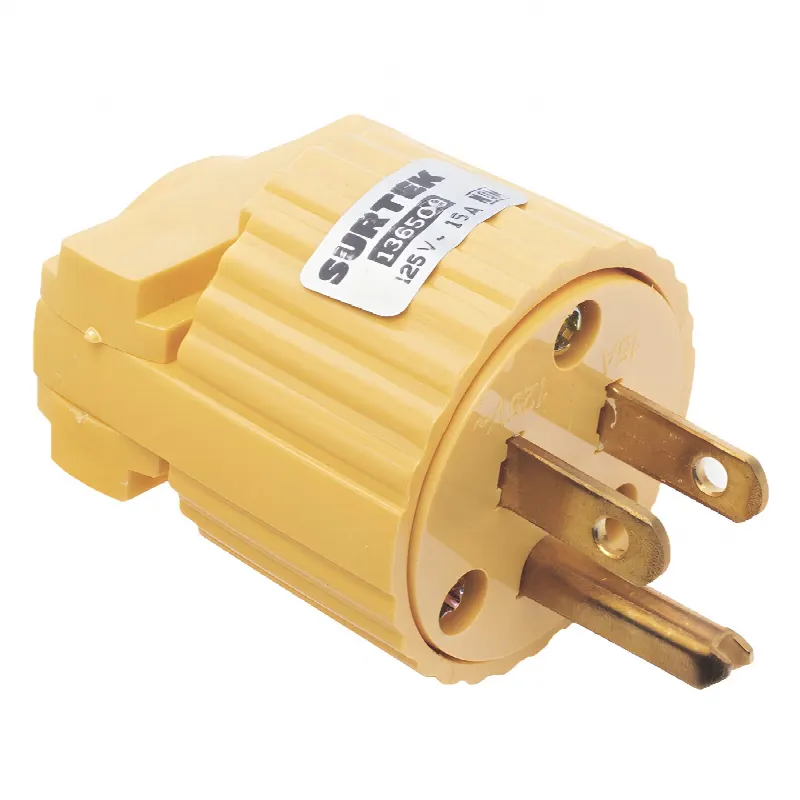 Clavija con Abrazadera Plástica Aterrizada  / 127 V CA 15 A Max.  / Fabricada en Plastico ABS.