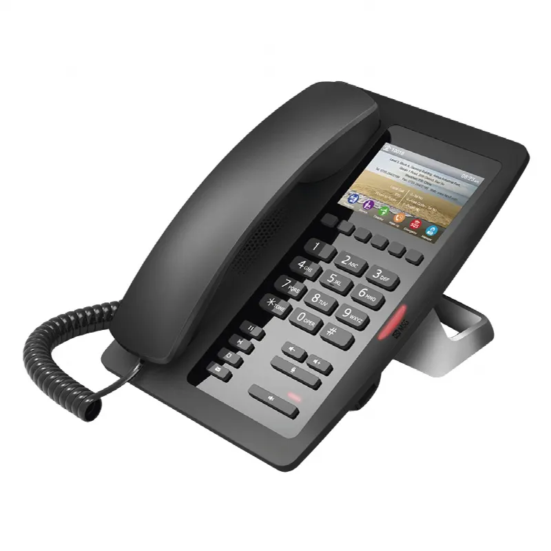 (H5 Color Negro) Teléfono IP Hotelero de gama alta, pantalla LCD de 3.5 pulgadas a color, 6 teclas programables para servicio rápido (Hotline), PoE