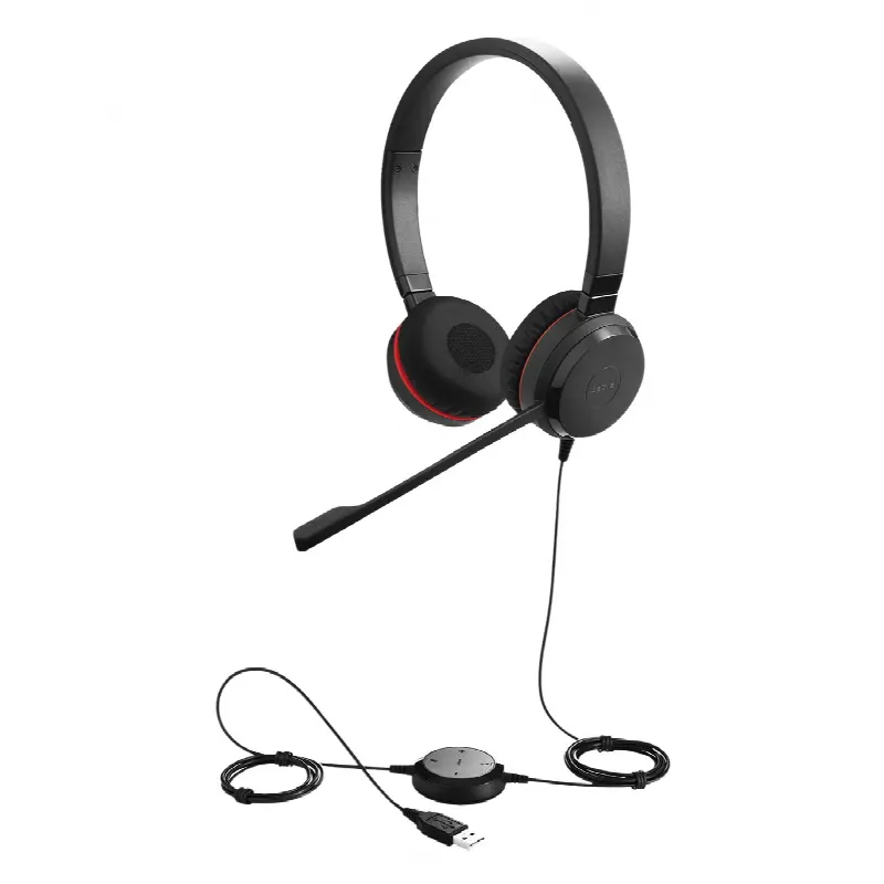 Jabra Evolve 30 Duo con conexión USB / 3.5mm, micrófono con cancelación de ruido y controlador en el cable con botones e indicadores LED (5399-829-309)