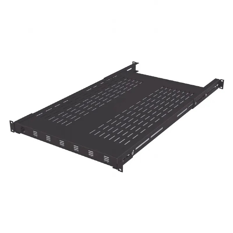 Charola ventilada para soportar equipos en Rack, Profundidad Ajustable de 495 a 965 mm, 1U, Color Negro