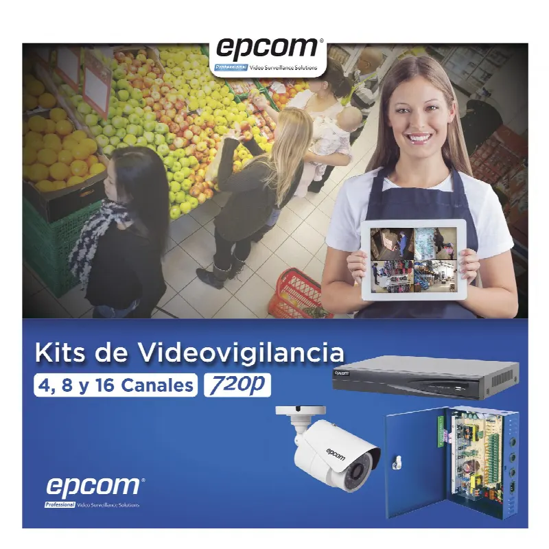 KIT TurboHD 1080p / DVR 8 Canales / 8 Cámaras Bala (exterior 2.8 mm) / Transceptores / Conectores / Fuente de Poder Profesional hasta 15 Vcc para Larga Distancias