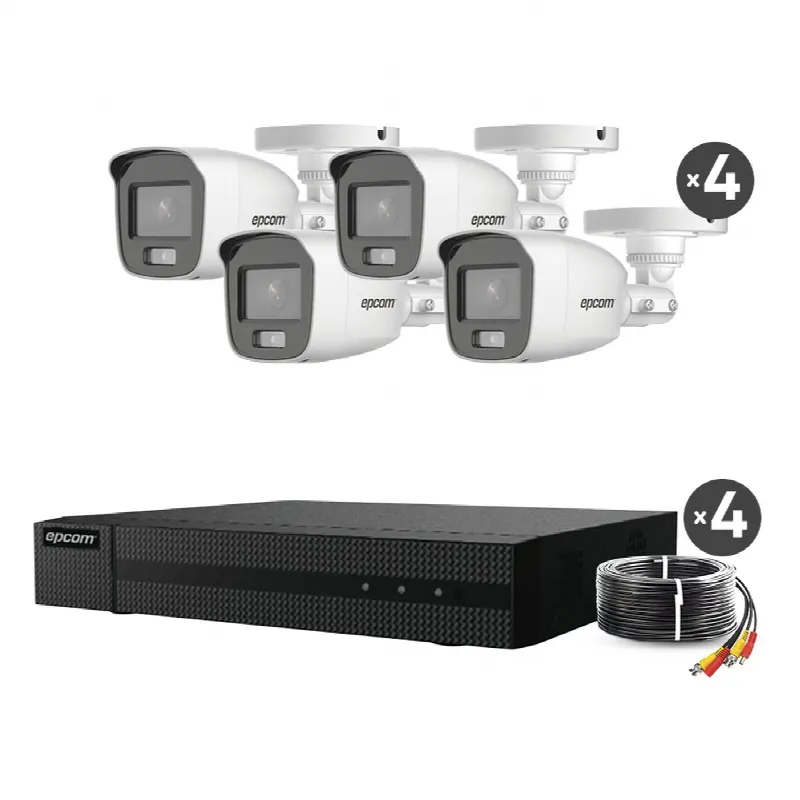Kit TurboHD 1080p / DVR 4 Canales / 4 Cámaras Bala ColorVu con Microfono Integrado / Fuente de Poder / Accesorios de Instalación