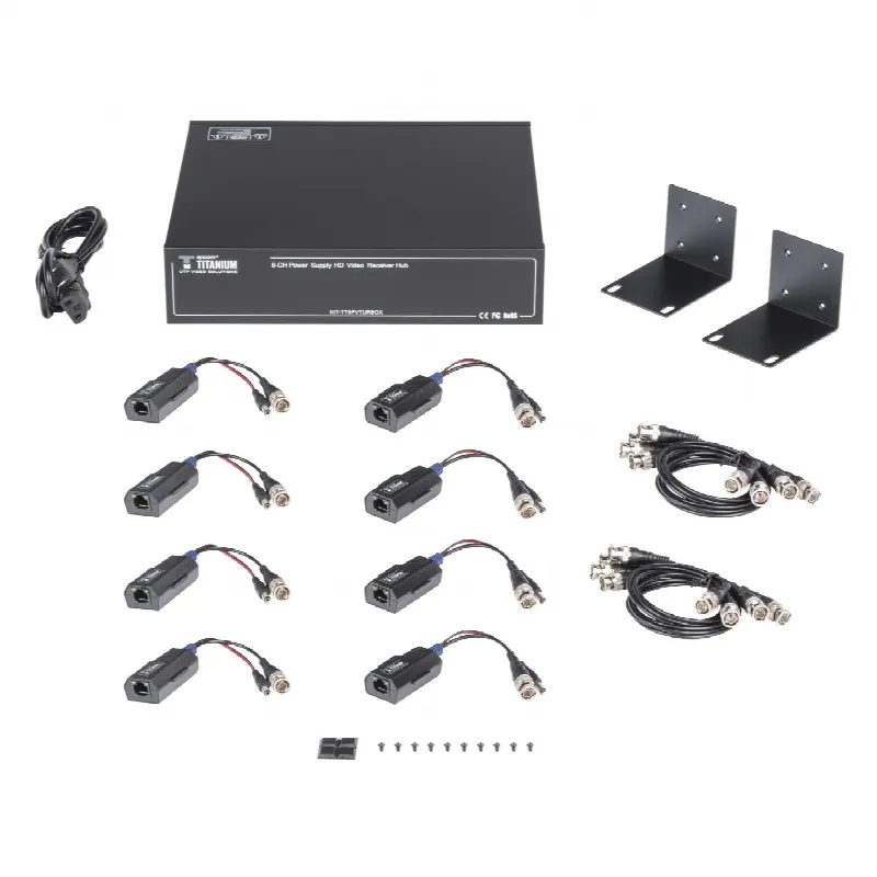 Kit de TRANSCEPTOR ACTIVO DE 8 CANALES / VIDEO+PODER en un solo Cable UTP / 150 metros en 4K, 200 metros en 5 MP/ Envía 36 Vcc y Recibe 12 Vcc / TODO INCLUIDO PARA RACK / Compatible con cámaras HD-TVI/CVI/AHD/CVBS / INSTALACIÓN LIMPIA