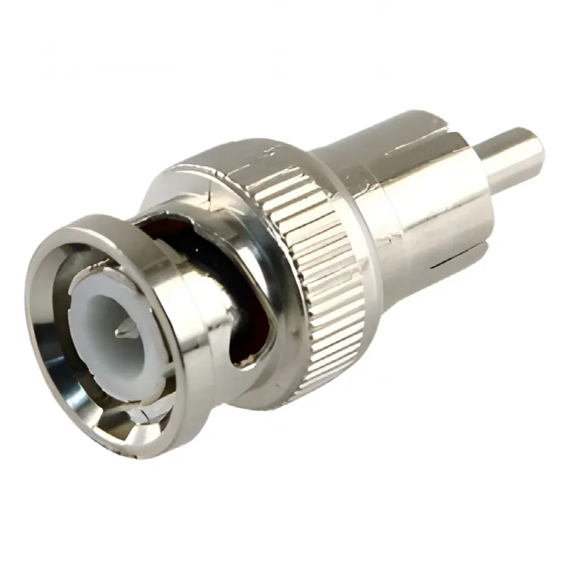 Adaptador en línea para 75 Ohm, de conector BNC macho a RCA macho en aplicaciones de Audio-Video para cámaras, monitores y DVR´s.