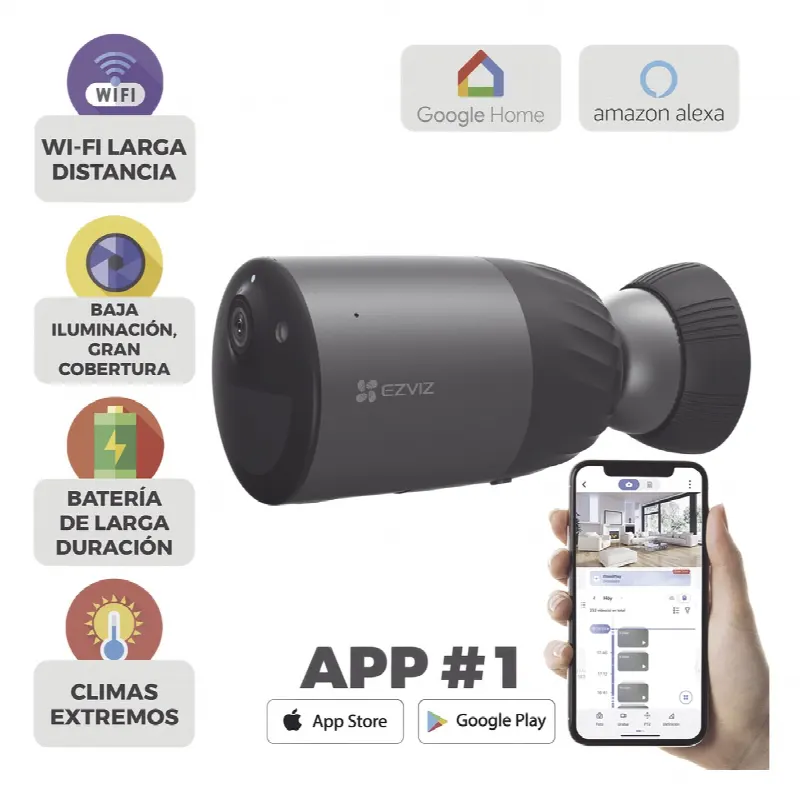 Cámara IP Inalámbrica Con Batería Recargable (Cero Cables) / Colores en Oscuridad / 2 Megapíxel  / Sirena y Estrobo / Alertas de Audio Personalizable / Uso en Exterior / Grabación en la Nube / Almacenamiento Interno