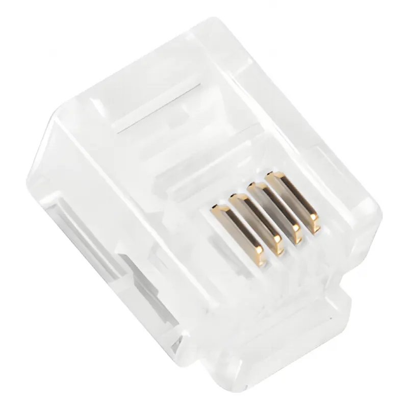 Bote con 100 piezas de plug modular tipo RJ11 de 4 contactos chapado de oro a 50 micras