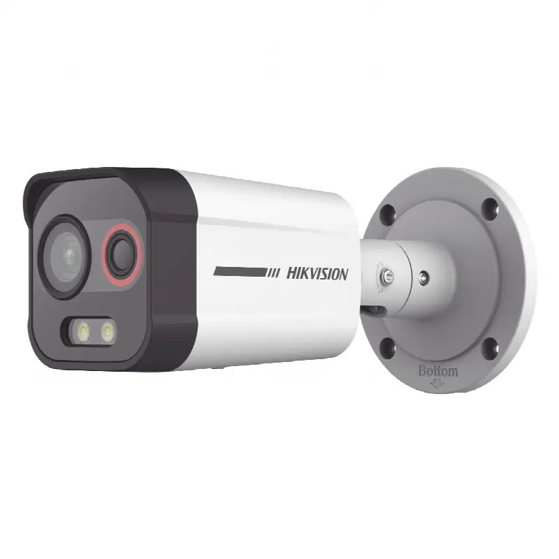 Bala IP Dual / Térmica 2.6 mm (96 x 72) / Óptico 6 mm (4 Megapixel) / Detección de Intrusión por VCA 30 mts /30 mts Luz Blanca / Exterior IP67 / PoE / Sirena y Luz Intermitente Integrada / Micro SD / ColorVu y ACUSENSE