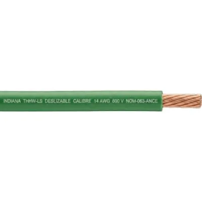 Cable Eléctrico de Cobre Recubierto THW-LS Calibre 14 AWG 19 Hilos Color Verde (100 metro)