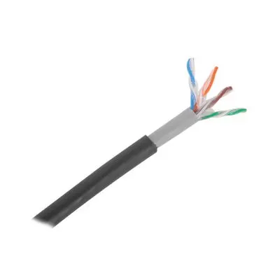 Bobina de cable de 305 m (1000 ft), Cat5E, con gel, para intemperie, doble forro extrema humedad, bajo tierra, UL, color negro para aplicaciones en video vigilancia, y redes de alta velocidad.