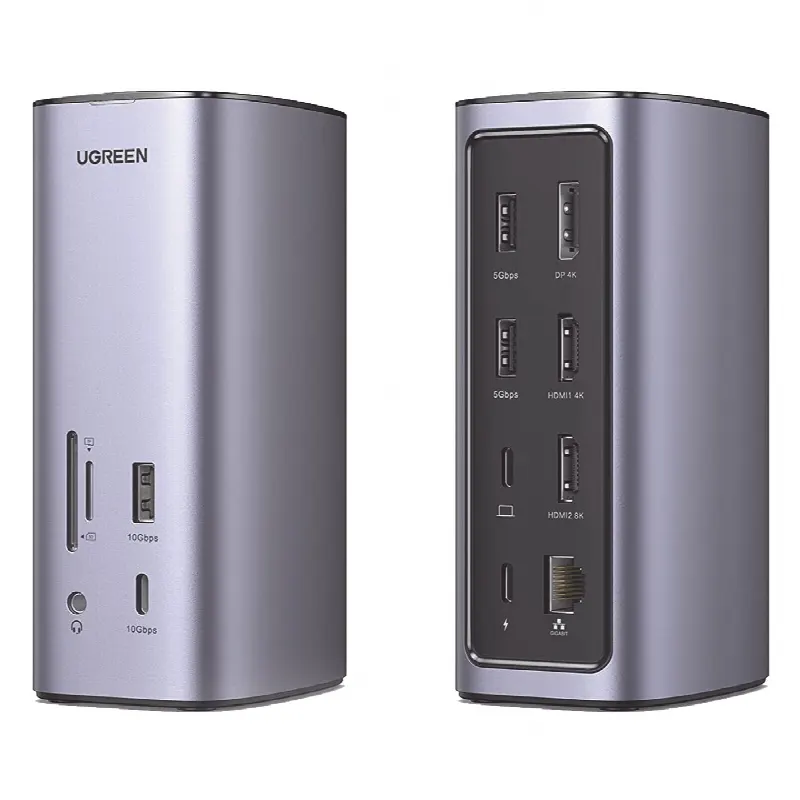 HUB USB-C (Docking Revodok Pro) 12 en 1 | 2 USB-A 3.0 | 1 USB-C PD Carga 100W | 1 USB-A 3.1 | 1 USB-C 3.1 | HDMI 4K | HDMI 8K Ultra HD | Display Port 4K | RJ45 (Gigabit) | Lector Tarjeta SD + Micro SD (TF) | Jack Audio 3.5mm.