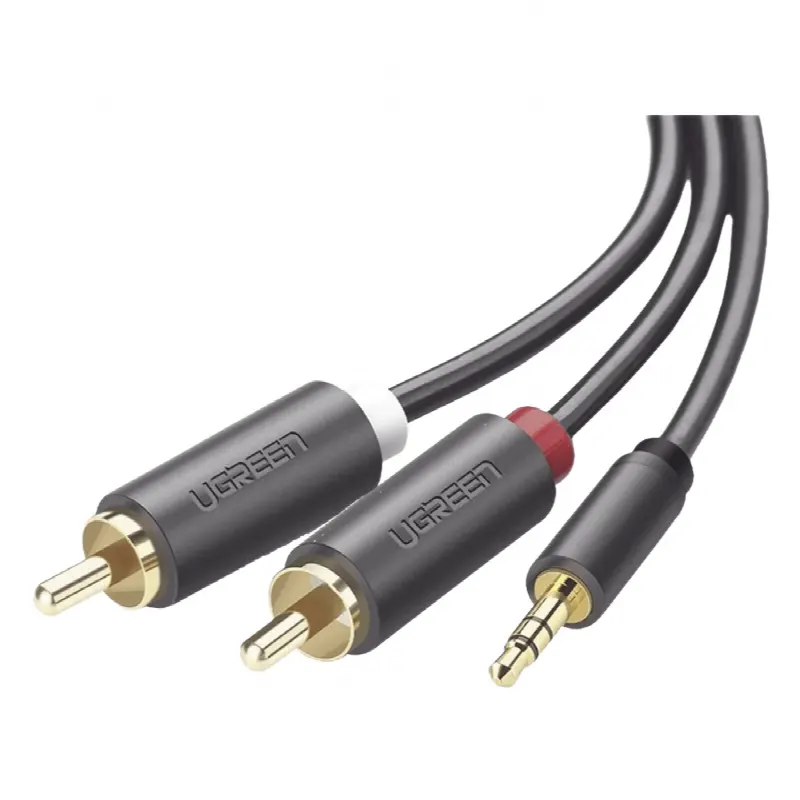 Cable Adaptador de 3.5mm Macho a 2 RCA Macho / 5 Metros / Color Gris / Blindaje Múltiple / ABS / Alta Calidad
