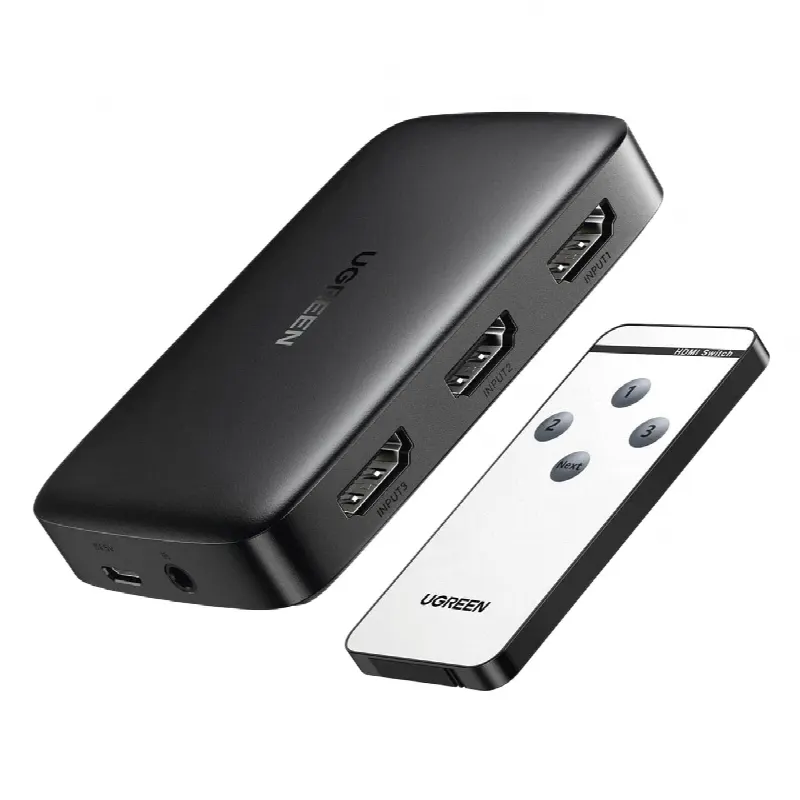 Conmutador HDMI 3X1 / 3 Puertos de entrada ? 1 Puerto de Salida / Control Remoto / Resolución 4K@30Hz / 3D / Receptor de Infrarrojos / Transmisión Estable / Incluye Cable Micro USB para Alimentacion.