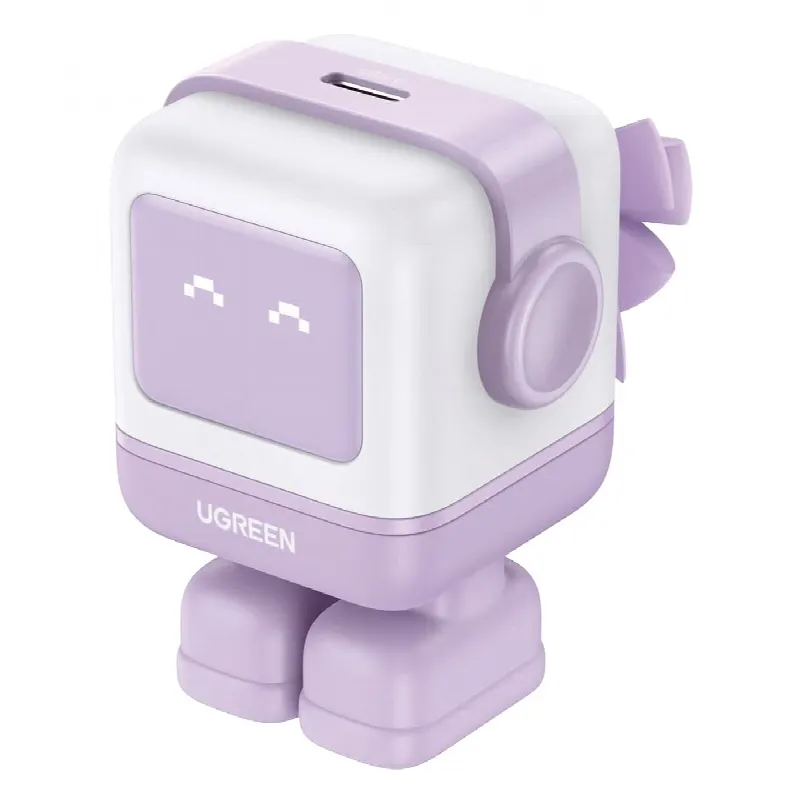 Cargador Mini GaNRobot 30W serie Nexode | 1 USB-C de Carga Rápida | Tecnología GaN II | Multiprotocolo PD/QC/SCP/FCA | Carga Inteligente | Pantalla LED | Zapato Magnético Extraíble | Thermal Guard | Color Lila.