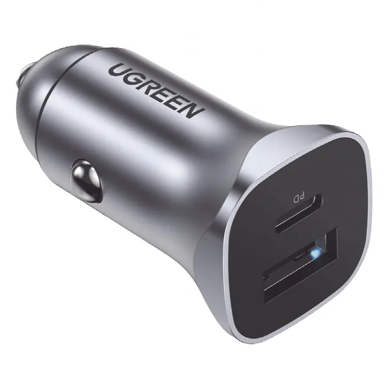 Cargador de Auto 24W | Puerto USB-A y USB-C | Carga Rápida | Compatible con Vehículos de 12 y 24 VCD | PD3.0 + QC3.0 | Indicador Led | Diseño Compacto | Chip Inteligente | Caja de Aluminio.