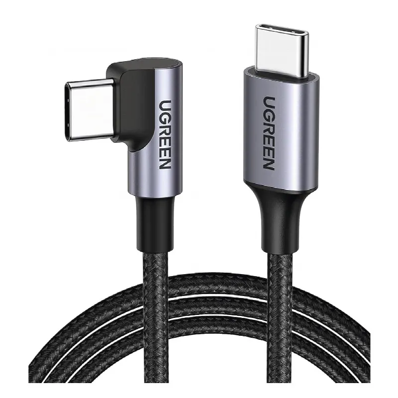 Cable USB-C a USB-C | 1 Metro | Conector con Ángulo Recto de 90° | Carga Rápida de hasta 60W | 480 Mbps | PD3.0 | QC4.0/3.0/2.0 | FPC | AFC | Protección Integrada| Caja de Aluminio | Nylon Trenzado | Color Negro