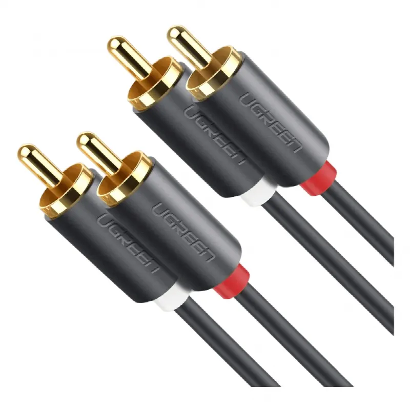 Cable de Audio 2 RCA Macho a 2 RCA Macho / 5 Metros / Color Negro / Alta Calidad / Anillos de goma para asegurar un agarre firme al instalar o quitar el cable