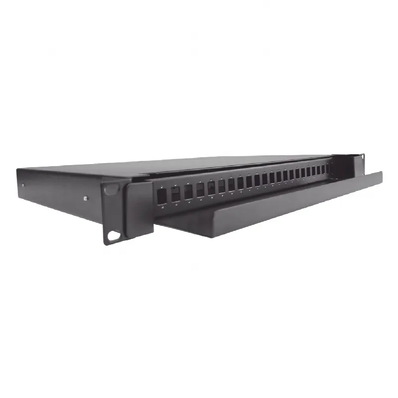 Distribuidor de Fibra Óptica deslizable, vacío, 19in, acepta 24 adaptadores LC Duplex o LC Simplex o 24 SC Simplex, 1U