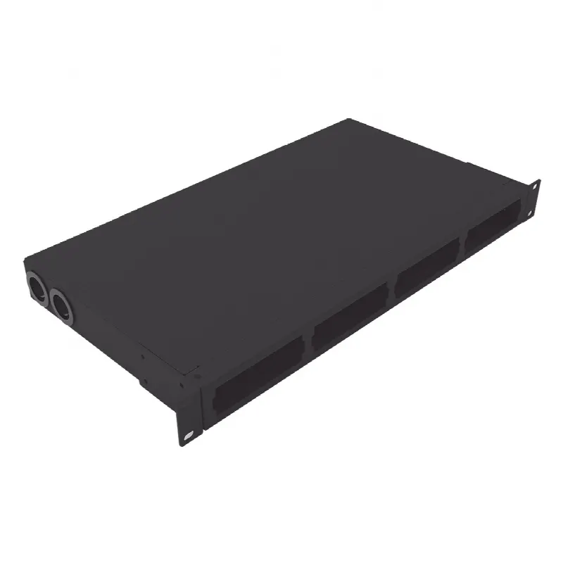 Distribuidor de fibra óptica vacio 19in, Acepta 4 placas Acopladoras de Linkedpro, hasta 48 fibras, 1UR, Incluye charola de empalme