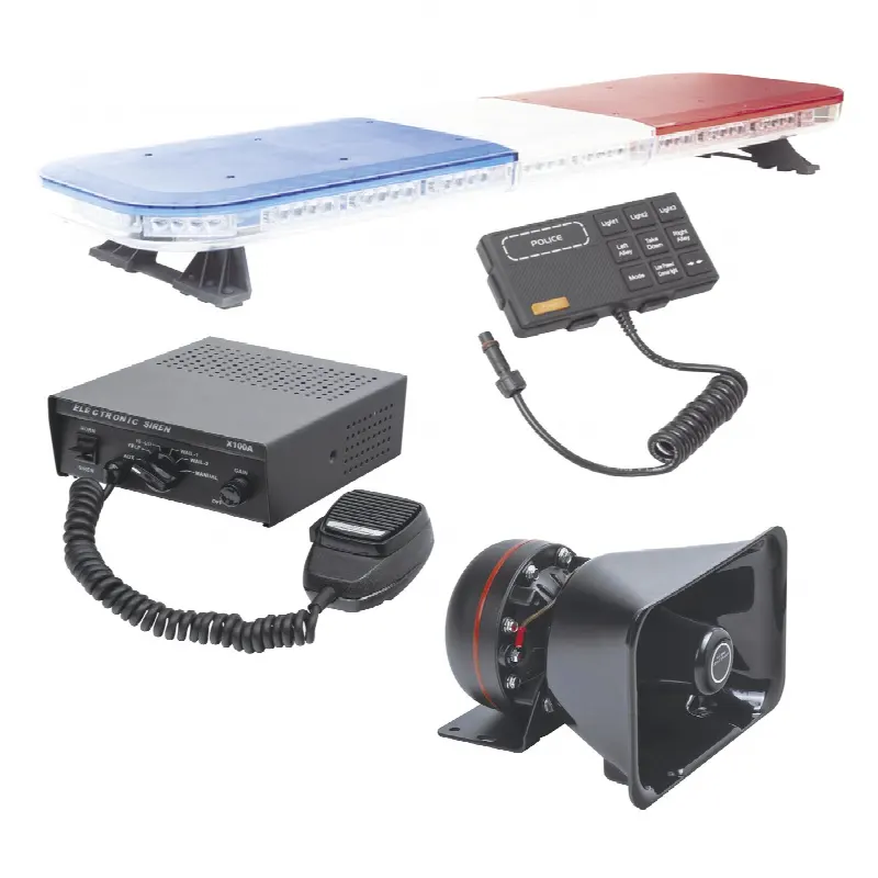 Kit de Señalización para Seguridad Pública / Barra LED 118 cm (46.5 in) / 88 LEDs Hyperlux / Sirena 100W / Bocina 100W 8 Ohms / IP65 / SAE