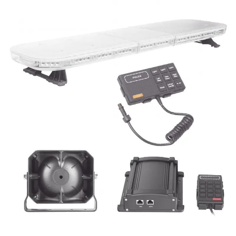 Kit de Señalización para Seguridad Pública / Barra LED 88 LEDs / Sirena 100W / Control de Tráfico Ámbar / IP65 / 45 Patrones de Destello
