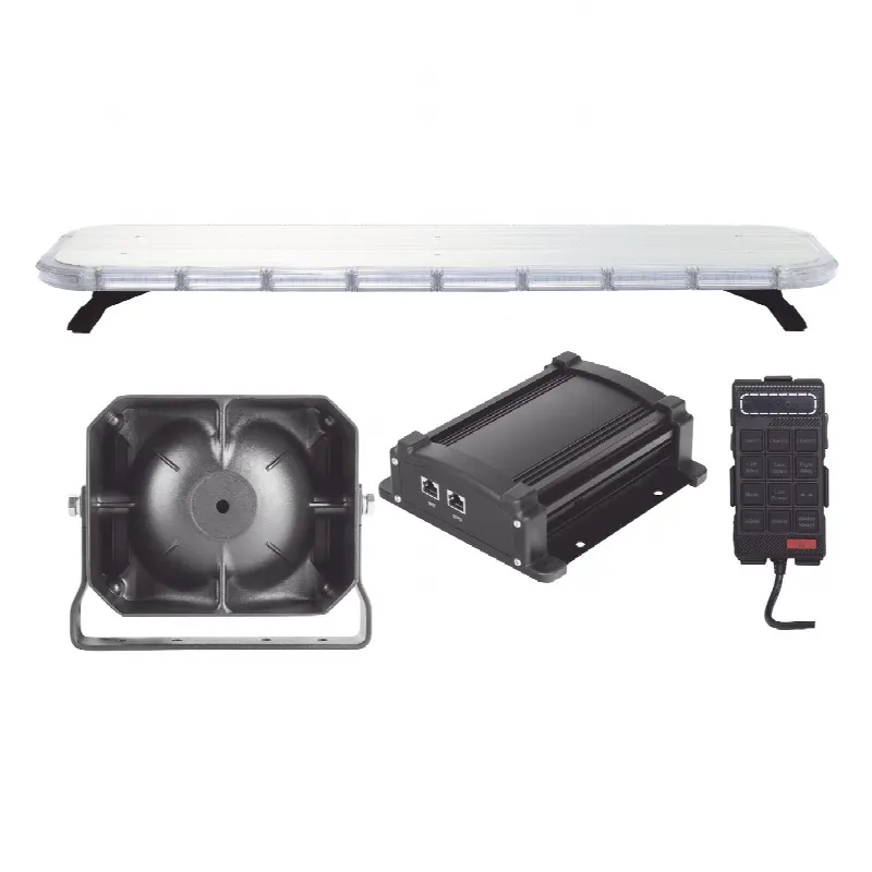 Kit de Equipamiento para Seguridad Pública / Barra LED 132 Hyperlux / Sirena 100W Mono-mando / Bocina 8 Ohms / Control de Tráfico Ámbar / 45 Patrones de Destello