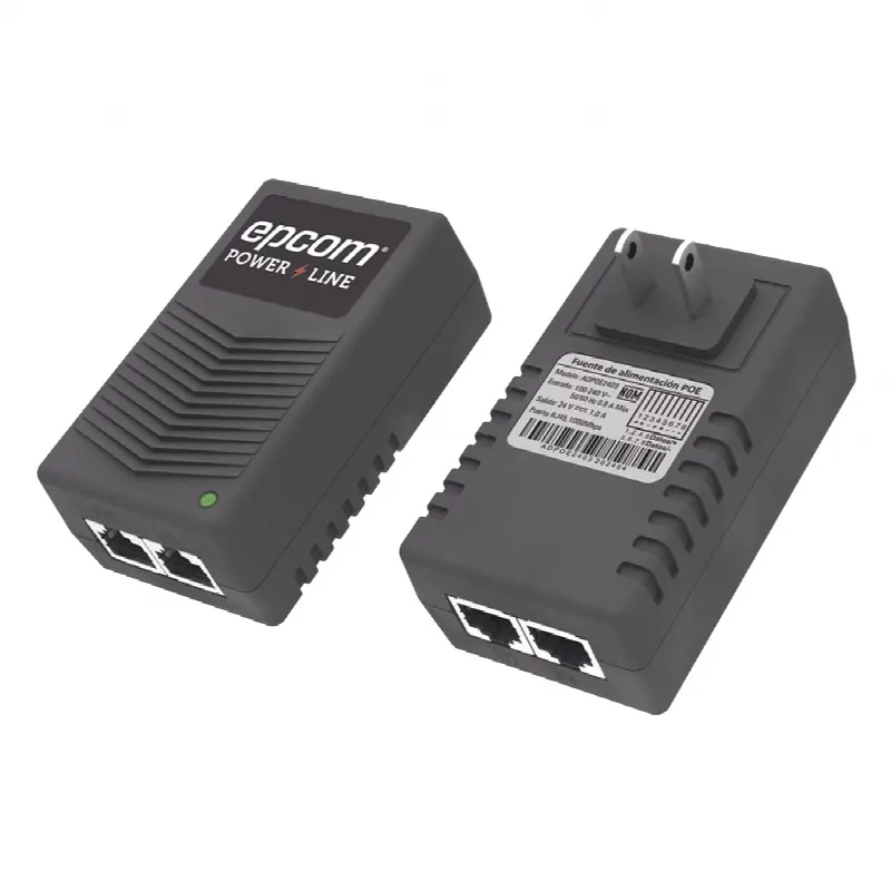 Inyector PoE de Pared / 24 Vcc / 1 A / 24 W / Protección OV, OC, SC, UV / -25°C a 65°C / Doble RJ45