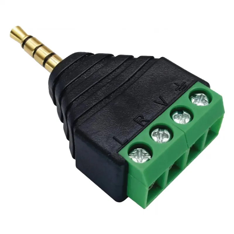 Conector Audio / 3.5mm Macho 4 Polos / Terminal Tornillo 4 Pines / Chapado Oro / 28-16 AWG