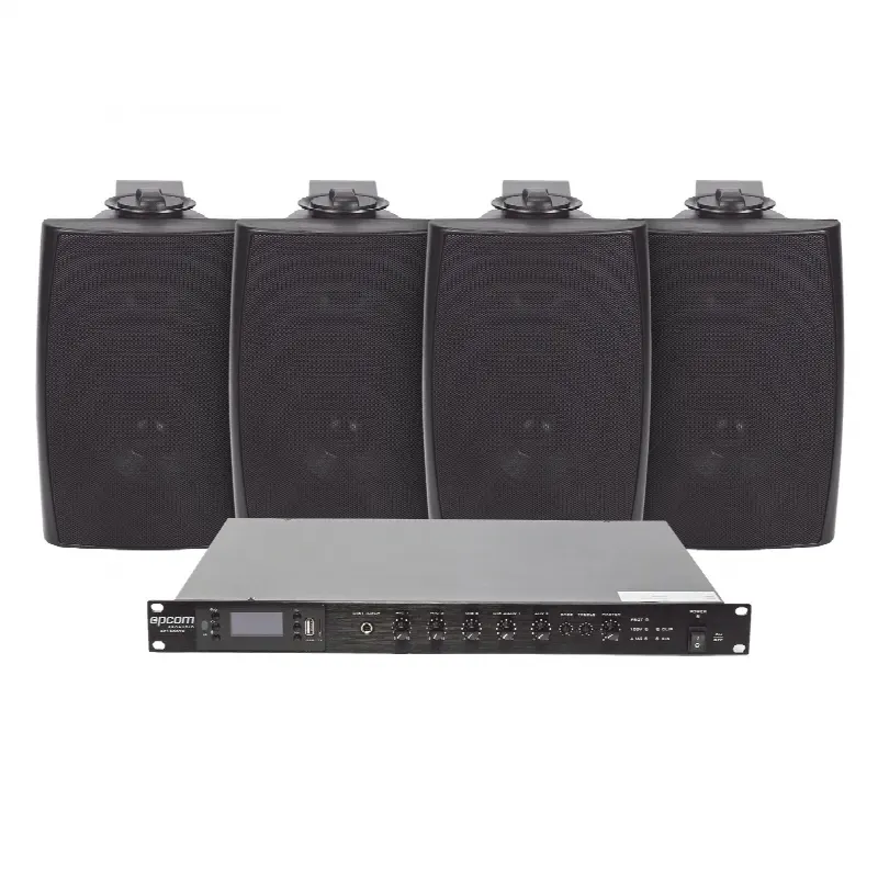 Kit de Amplificador de Audio para Rack / 120W RMS / Salida 100V/4Ω / 4 Altavoces de Pared / Sistema 70/100V / Bluetooth-MP3-Tuner / Negro