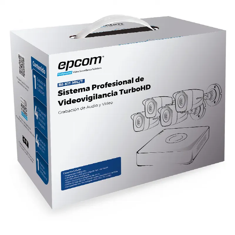 Kit TurboHD / DVR 4 Canales / 1080p Lite / 4 Cámaras Bala con Micrófono Integrado / IR 20 m (65.6 ft) / IP66 / Audio por Coaxitron