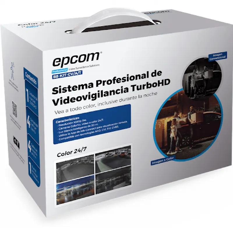 Kit TurboHD / DVR 4 Canales / 4 Cámaras Bala ColorVu / 1080p Lite / H.265+ / IP66 / Audio Integrado