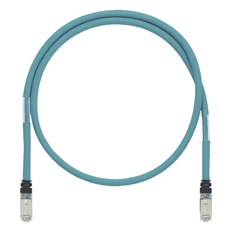 Patch Cord Cat6A de Grado Industrial 600V, Blindado SF/UTP, Calibre 26 AWG, Color Aqua, 60 cm (23.62 in).