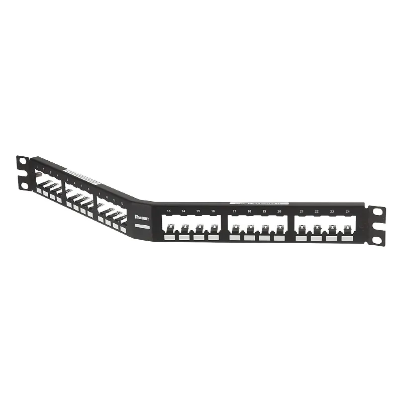 Panel de Parcheo Modular Mini-Com (Sin Conectores), Angulado, Totalmente Blindado, de 24 puertos, 1UR