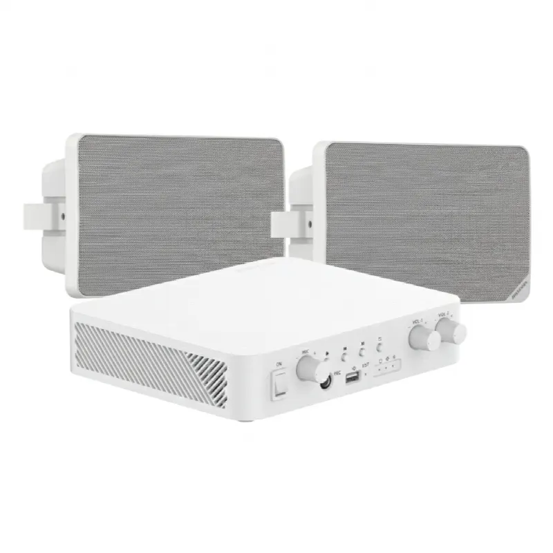 Kit de Audio / 70V-100V / 2 Altavoces de Pared / Bluetooth / 2 Zonas / 80W / Control Web / Blanco