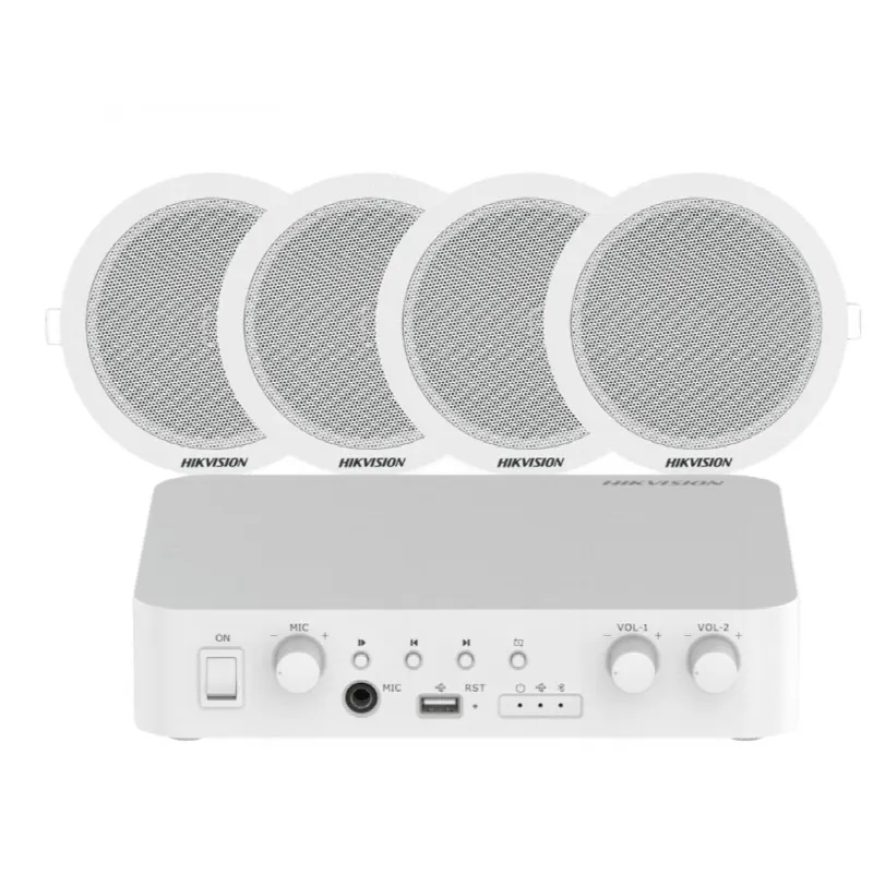 Sistema de Audio Ambiental / Amplificador 80W / 2 Zonas 40W / 4 Altavoces de Plafón / Bluetooth / USB / RCA / Micrófono / Spotify / 100V