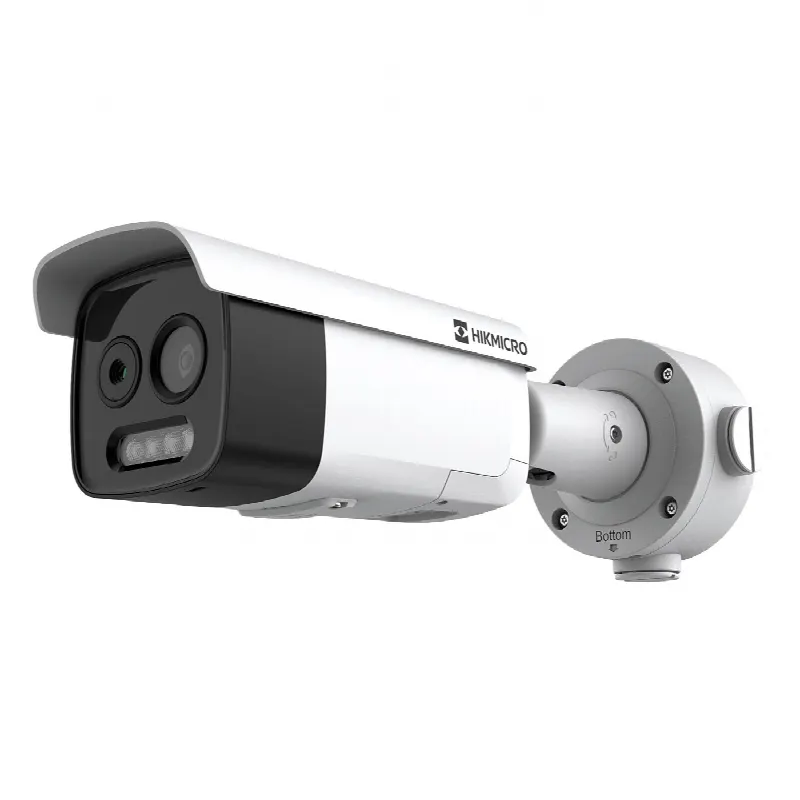 Cámara Bala IP / Dual Térmica 256×192 + Óptica 5MP / Detección IA Humana 84 m (275.6 ft) y Vehicular 210 m (688.9 ft) / Medición Temperatura -20°C a 150°C / Fusión Bi-espectral / WDR 120 dB