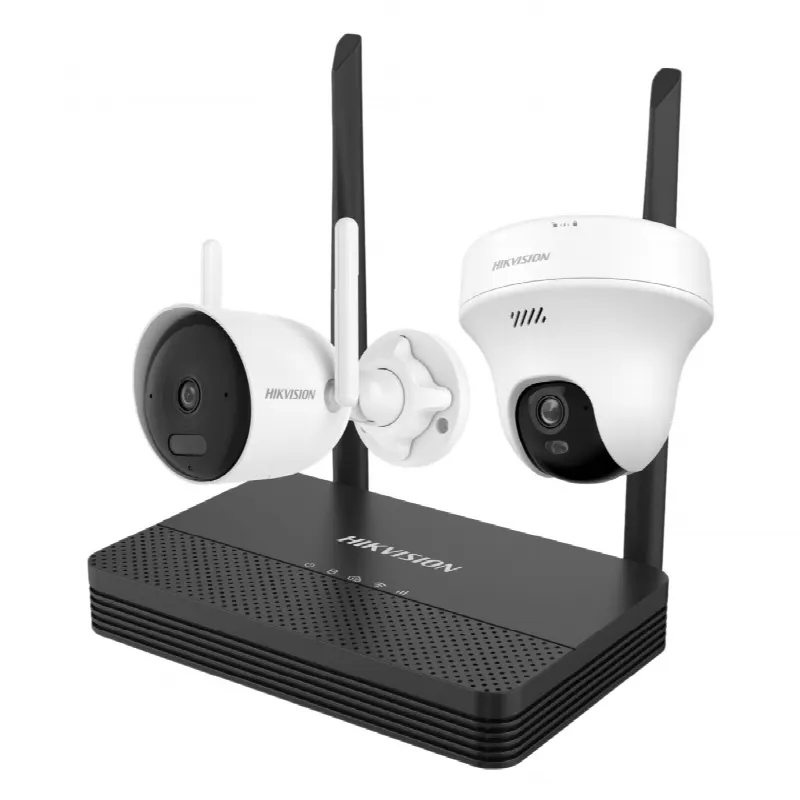 Kit IP Inalámbrico / 4 Megapixel / NVS 4 Canales / 2 Cámaras Wi-Fi / Dual Light IR y Blanco / Audio Bidireccional / IP66 / Micro SD 512 GB / Exterior