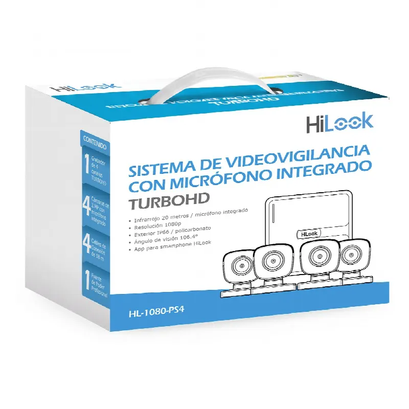 Kit de Videovigilancia TurboHD / 4 Canales / 1080p Lite / Audio por Coaxitron / IR 20 m (65.6 ft) / 4 Cámaras Bala con Micrófono Integrado
