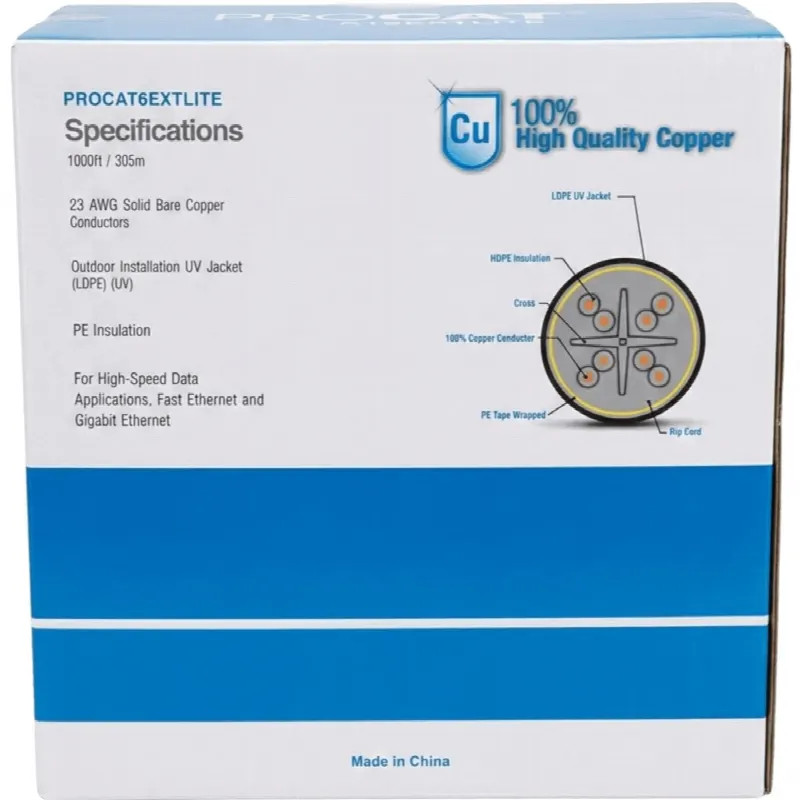 Cable UTP Cat6+ / 305 m (1000 ft) / Calibre 23 AWG / Intemperie / Sin Blindar / Gigabit Ethernet / Negro