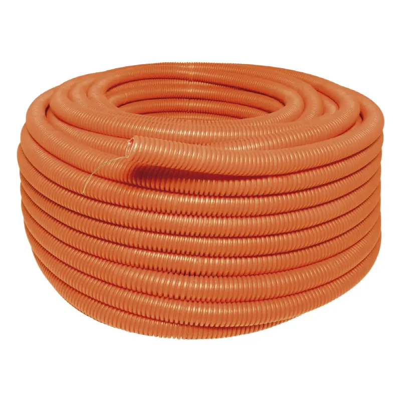 Manguera flexible Reforzada 1 x 50 m /Polietileno Alta Densidad HDPE/ Con guía /Resistente a Intemperie / Naranja