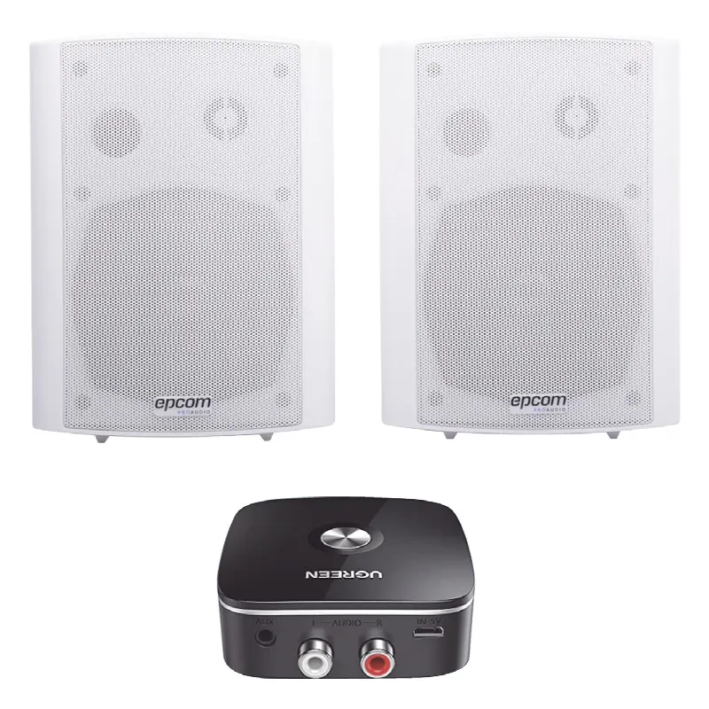 Kit  Altavoces + Modulo Receptor BT | Montaje en Pared | 2x20W RMS | Material ABS y Reja Metálica | Bracket de Metal | Color Blanco