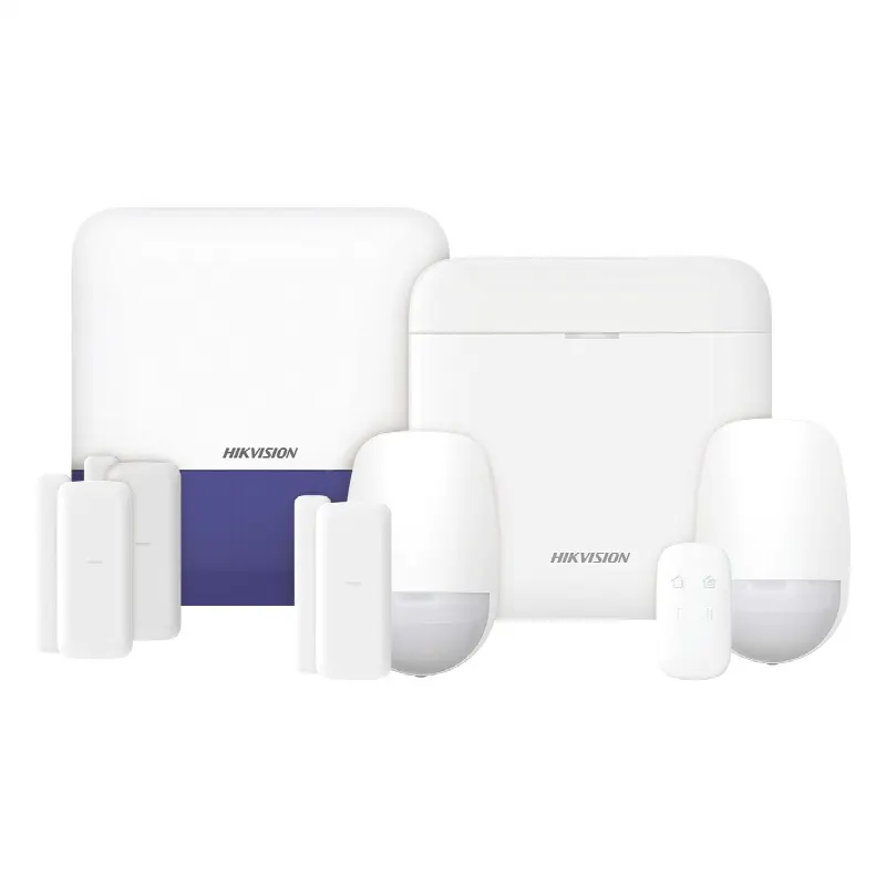 (AX PRO) KIT de Alarma AX PRO con GSM (3G/4G) / Incluye: 1 Hub con bateria de respaldo / 2 Sensores PIR / 3 Contactos Magnéticos mini / 1 Control Remoto / 1 Sirena Inalambrica Exterior  / WiFi / Compatible con Hik-Connect P2P