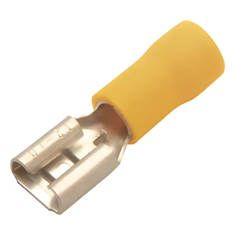 Terminal tipo hembra aislada 0.250 / 12 - 10 AWG / Amarillo / Paquete de 25 piezas.