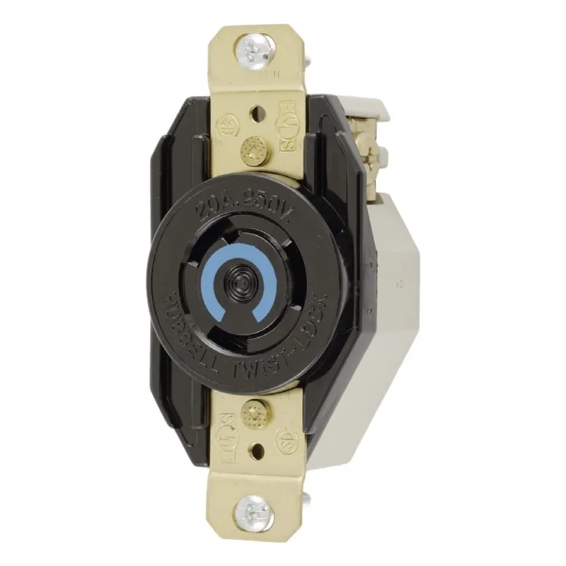 Receptáculo de Media Vuelta Industrial para Empotrar/ 20A  250V/ 2 Polos 3 Hilos/ NEMA L6-20R / Color Negro.