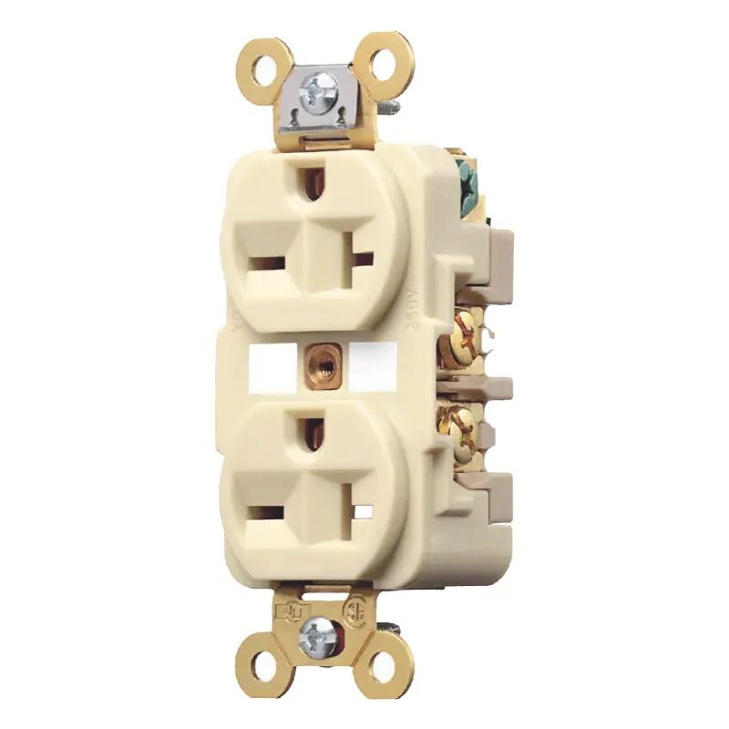 Contacto Dúplex 20 A 250 V / 2 Polos 3 Hilos / Nema 6-20R / Grado Industrial /Color Marfil.