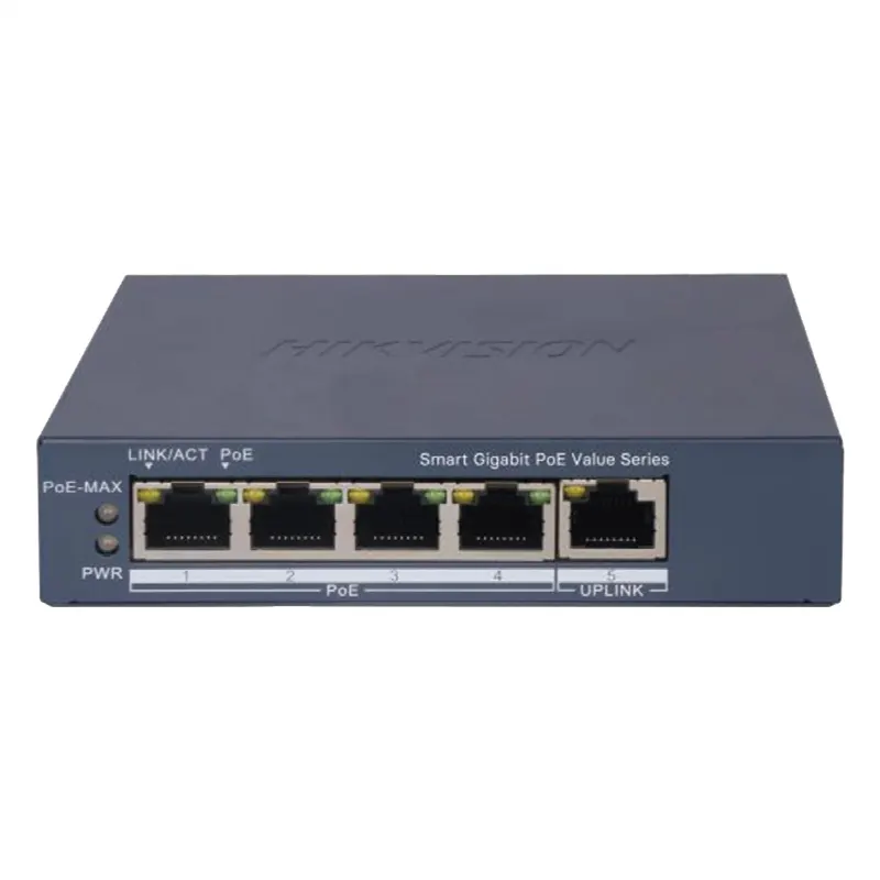 Switch Gigabit PoE+ / Administrable / 4 Puertos 10/100/1000 Mbps PoE+ / 1 Puerto 10/100/1000 Mbps Uplink / Configuración Nube Hik-PartnerPro / Modo Extendido hasta 300 Metros / 45 Watts